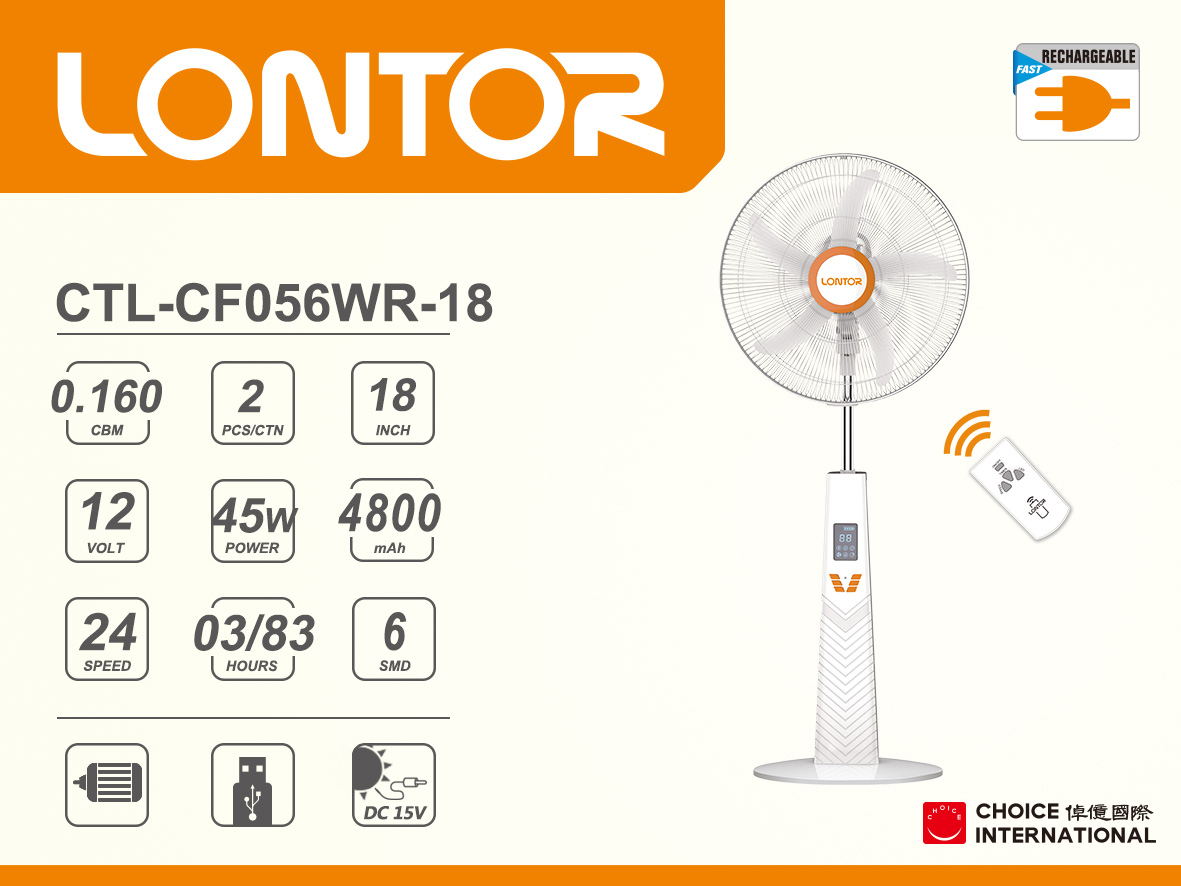 Rechargeable Electric Fan CTL-CF056WR-18