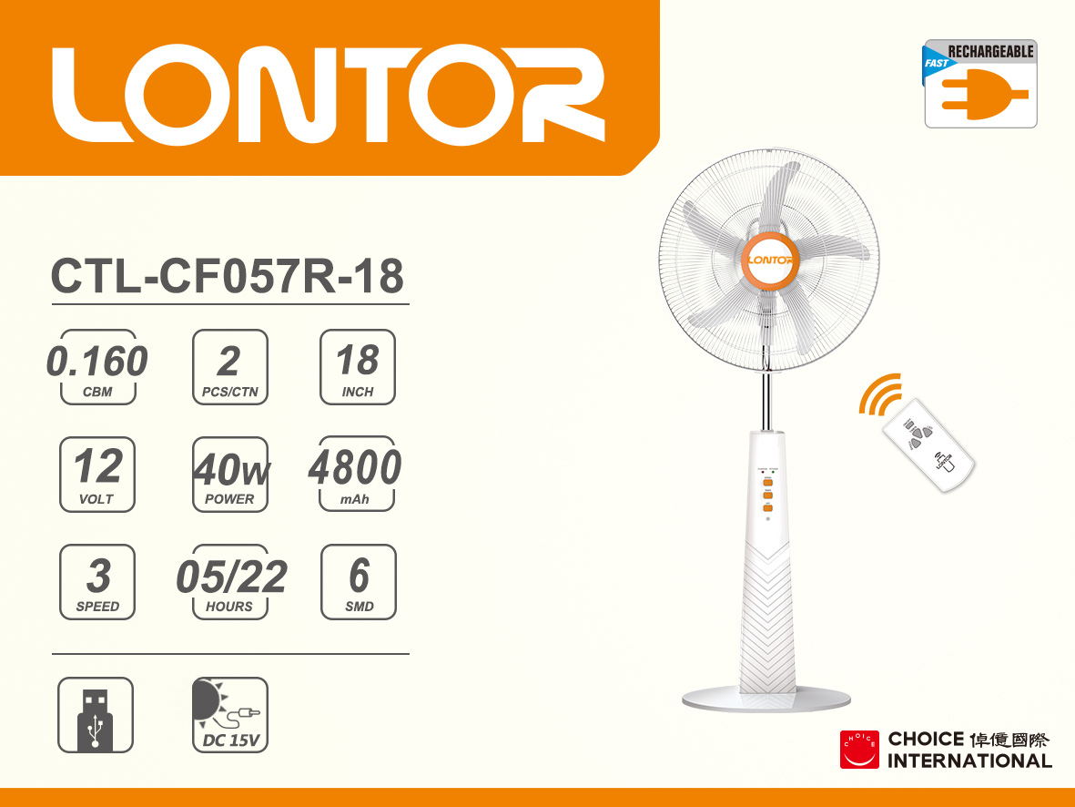 Rechargeable Electric Fan CTL-CF057R-18